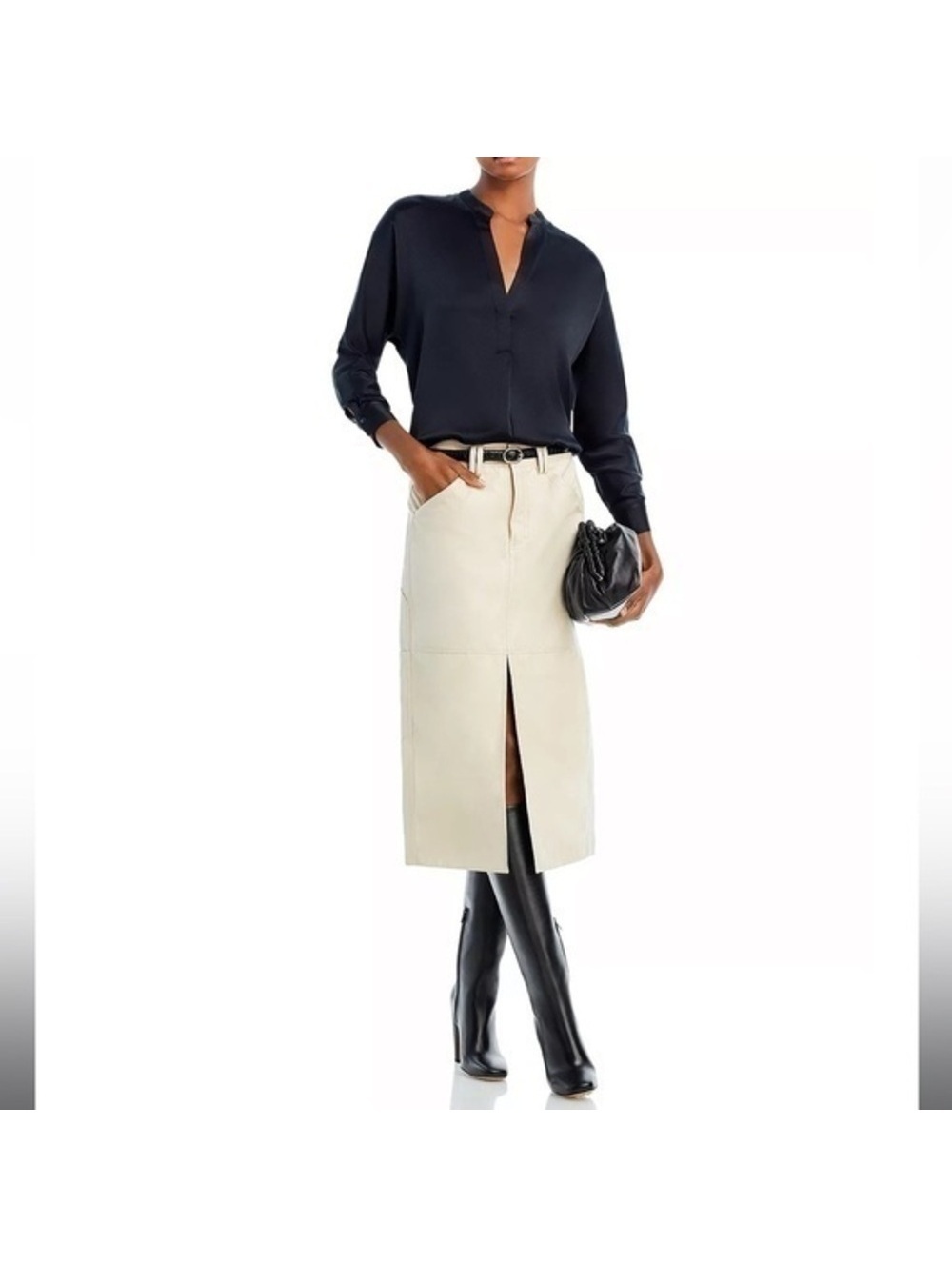 XS Vince Black Bamded Collar Cotton Blouse - Picture 2 of 8
